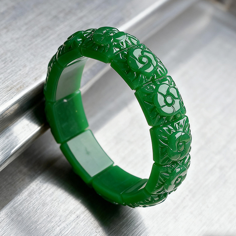 Vintage Items - Pulsera de flor de Jade Real,